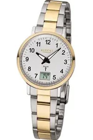 Regent Funkuhr Metall Damen Uhr FR-258, Damenuhr mit Metallarmband, rundes Gehäuse (ca. 30mm), Elegant-Style goldfarben