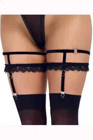 Cottelli Collection Strumpfband Straps-Strumpfband mit Spitze - schwarz, mit Schmucksteinen schwarz S/M