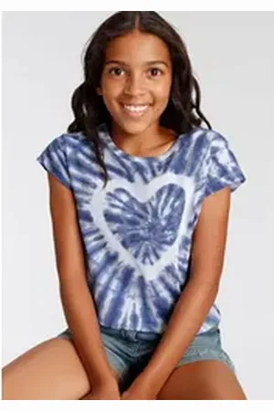 Kidsworld T-Shirt Herz Batik Kurzarm, gerade Passform, vielseitig gemustert blau 128/134
