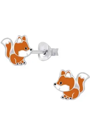 schmuck23 Paar Ohrstecker Kinder Ohrringe Fuchs 925 Silber, Kinderschmuck Mädchen Geschenk echte Silberohrringe braun