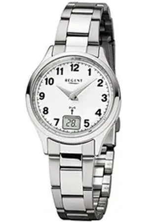 Regent Funkuhr Damen-Armbanduhr silber, (Funkuhr), Damen Funkuhr rund, klein (ca. 29mm), Edelstahlarmband silberfarben