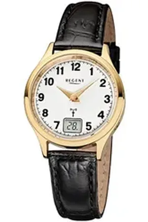 Regent Funkuhr Damen-Armbanduhr schwarz Analog, (Funkuhr), Damen Funkuhr rund, klein (ca. 29mm), Lederarmband schwarz