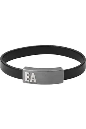 Emporio Armani Armband Herren-Armband Edelstahl, Leder schwarz