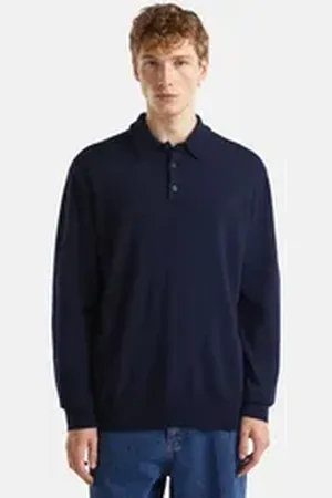 Benetton United Colors of Langarm-Poloshirt blau L