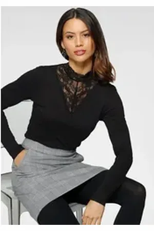 Laura Scott Langarmshirt figurbetonte Passform, Langarm, mit Stehkragen schwarz 34