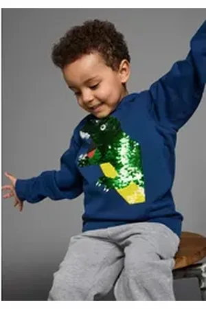 Kidsworld Kapuzensweatshirt mit tollem Dino aus Wendepailletten Langarm, Basic-Passform, bedruckt, aus Baumwolle blau 104/110
