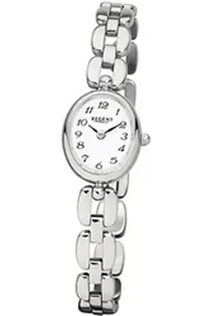 Regent Quarzuhr Damen-Armbanduhr silber Analog F-966, (Analoguhr), Damen Armbanduhr oval, klein (ca. 19x16mm), Edelstahlarmband silberfarben
