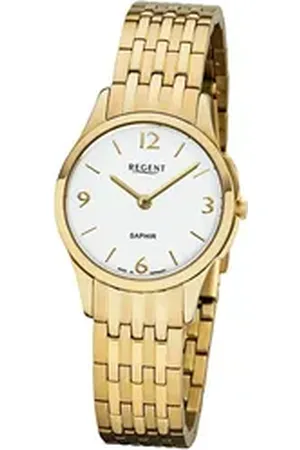 Regent Quarzuhr Damen Uhr GM-1619 Metall Quarz, (Analoguhr), Damen Armbanduhr rund, klein (ca. 28mm), Metallarmband goldfarben