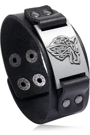 Eyecatcher Lederarmband Wickinger Wolf Silber Bronze Gold Armband verstellbar Mittelalter (kein Set) schwarz|silberfarben