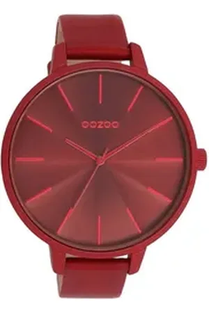 Oozoo Quarzuhr C11253, Armbanduhr, Damenuhr, Lederarmband, Ø 48mm rot