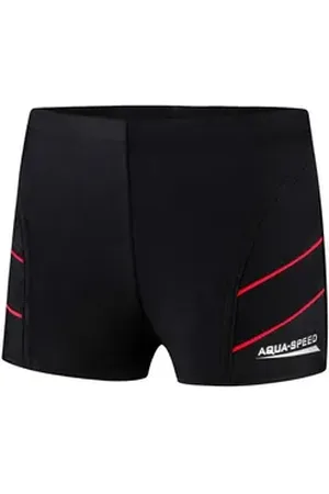 Aquaspeed Badehose Jungen Badeshorts 128 cm Enganliegend & formbeständig (Elastische Badehose mit verstärkten Nähten für extra Langlebigkeit) Komfortables, weiches Material für unbeschwertes Tragen rot|schwarz 128 cm