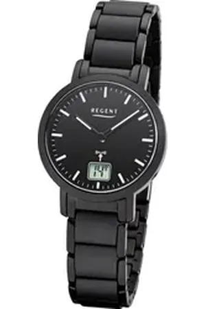 Regent Funkuhr Metall Damen Uhr FR-266, Damenuhr Metallarmband schwarz, rundes Gehäuse, klein (ca. 30mm) schwarz