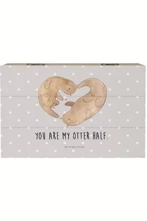 Mr. & Mrs. Panda Dekokiste Otter Herz - Grau Pastell - Geschenk, Love you, verliebt, Truhe, Hoch (1 St) grau Ø 0 cm x 19 cm x 10 cm