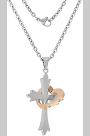 Firetti Kette mit Anhänger Halskette Schmuck Geschenk Kreuz & Herz "LIEBE" Partnerschmuck, mit Zirkonia (synth) goldfarben|silberfarben