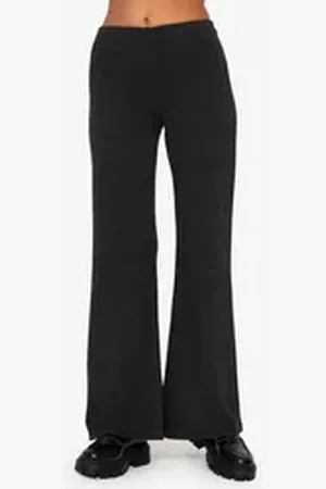 SASSYCLASSY Marlene-Hose Flared Jerseyhose Damen Jersey-Pants im Flared-Stil Taupe Schwarz grau S