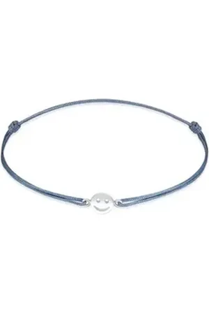 Elli Armband mit Smile Face Textil 925 Silber vergoldet, mit Smiling Face blau|goldfarben