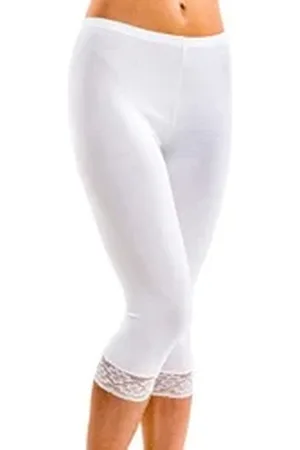 Hermko Caprileggings 5722 Damen Capri-Leggings mit Spitze weiß 32/34 (XS)