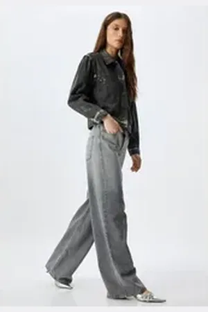 Koton 5-Pocket-Jeans Normale Leibhöhe Wide Leg grau 31/32