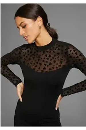 Laura Scott Langarmshirt mit verspieltem Mesheinsatz schwarz 40