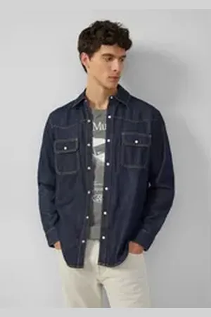 QS by s.Oliver Langarmhemd Regular Fit: Denim-Hemd im Western-Stil blau S