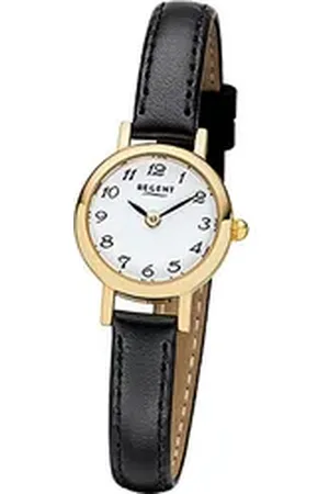Regent Quarzuhr Leder Damen Uhr F-980 Quarzuhr, (Analoguhr), Damenuhr mit Lederarmband, rundes Gehäuse, klein (ca. 20mm), Elegant-S schwarz