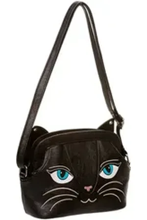 Banned Retro Schultertasche Kawaii Cat Bag, Ohren mit Glöckchen schwarz