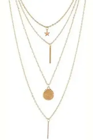 Karma Kette mit Anhänger Kette Damen mehrreihig Gold Halskette Damenkette Damenhalskette (Goldkette, 4reihiger Modeschmuck), Damenschmuck 4-reihig modern goldfarben
