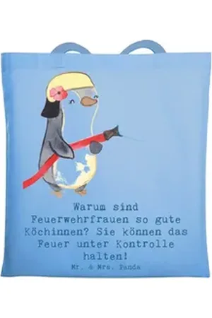 Mr. & Mrs. Panda Tragetasche Feuerwehrfrau Köchin - Sky Blue - Geschenk, Tapferkeit, Strandtasche, (1-tlg) blau