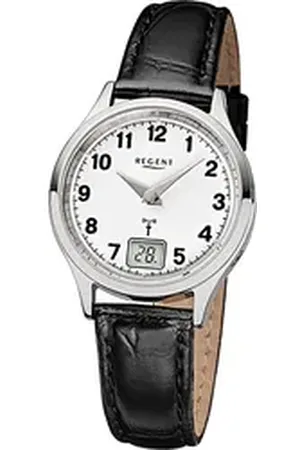Regent Funkuhr Leder Damen Uhr FR-192 Funkuhr, Damenuhr mit Lederarmband, rundes Gehäuse, (ca. 29mm), Elegant-Style schwarz