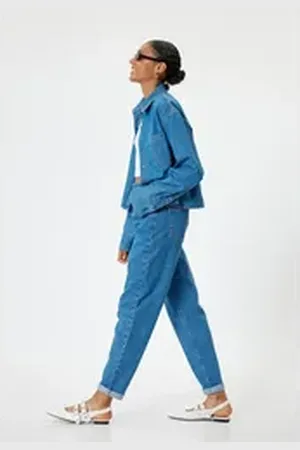 Koton High-waist-Jeans Hohe Leibhöhe Mom blau 26/32