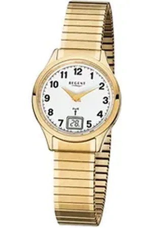 Regent Funkuhr Damen-Armbanduhr gold, (Funkuhr), Damen Funkuhr rund, klein (ca. 29mm), Edelstahlarmband goldfarben