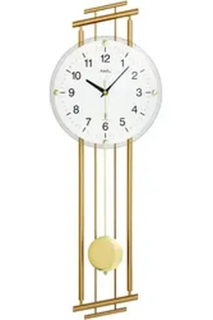 Ams Funk-Pendelwanduhr F5315 (Quarzuhr, Metallgehäuse,Esszimmer,Wohnzimmer) goldfarben