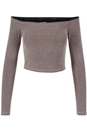 Urban classics Longsleeve Damen Ladies Off Shoulder Glitter Longsleeve (1-tlg) goldfarben 3XL