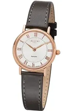 Regent Quarzuhr Damen Uhr GM-1604 Leder Quarz, (Analoguhr), Damen Armbanduhr rund, klein (ca. 28mm), Lederarmband grau