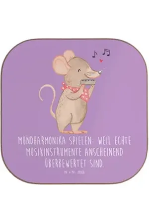 Mr. & Mrs. Panda Getränkeuntersetzer Mundharmonika spielen: Weil echte Musikinstrumente anscheinend überbe, 1-tlg. lila