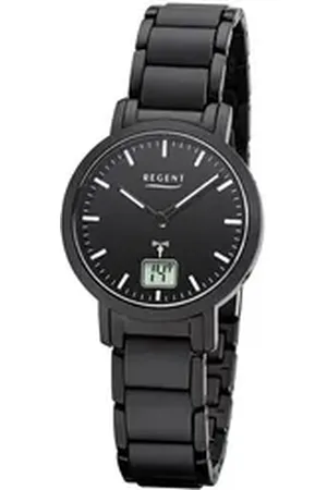 Regent Funkuhr Damen Uhr FR-266 Metall Funkwerk, (Funkuhr), Damen Funkuhr rund, klein (ca. 30mm), Metallarmband schwarz