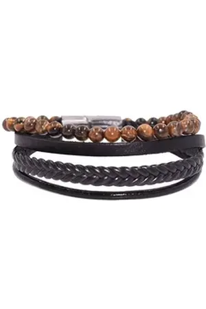 Firetti Lederarmband Schmuck Geschenk Armschmuck Edelsteinarmband Tigerauge, Made in Germany - mit Tigerauge braun|schwarz