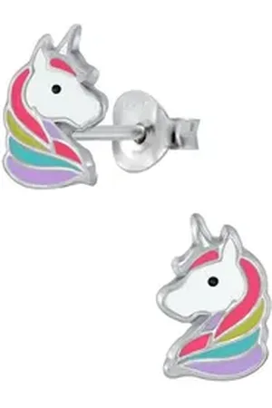 schmuck23 Paar Ohrstecker Kinder Ohrringe Einhorn 925 Silber, Kinderschmuck Mädchen Geschenk echte Silberohrringe bunt