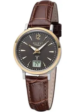 Regent Funkuhr Damen Uhr FR-257 Leder Funkwerk, (Funkuhr), Damen Funkuhr rund, klein (ca. 30mm), Lederarmband braun