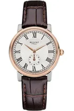 Regent Quarzuhr Damen Uhr GM-1606 Leder Quarz, (Analoguhr), Damen Armbanduhr rund, mittel (ca. 32mm), Lederarmband braun