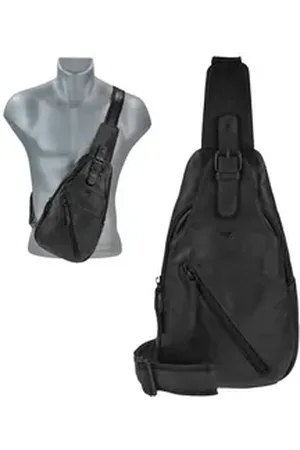 Bear Design Umhängetasche "Daley" Crossbody Bag Tasche Damen Herren Leder 18x31cm Crossover, sportlich, knautschig weiches Leder schwarz