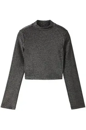 TOM TAILOR Langarmshirt Cropped Langarmshirt mit Glitzer mit Glitzer Details schwarz 140