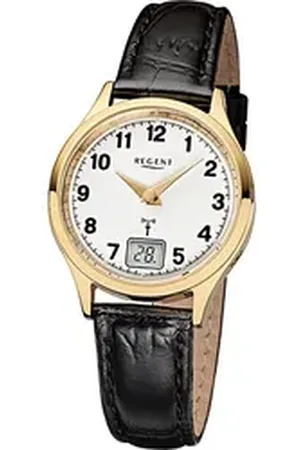 Regent Funkuhr Leder Damen Uhr FR-194 Funkuhr, Damenuhr mit Lederarmband, rundes Gehäuse, (ca. 29mm), Elegant-Style schwarz