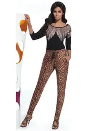 Basbleu Schlupfhose im Leoparden-Look, Hose Damen Leggings Damenhose Leo goldfarben L (38/40)