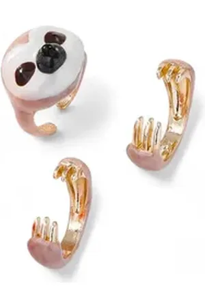 Eyecatcher Fingerring Faultier Ring Set HUG Ring Freundschaftsringe 3er, Größenverstellbar, Ring Set, Naturschmuck, Tierschmuck braun