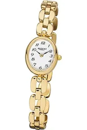 Regent Quarzuhr Stahl Damen Uhr F-968 Quarzuhr, (Analoguhr), Damenuhr mit Edelstahl, ionenplattiert goldarmband, ovales Gehäuse, kl goldfarben
