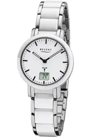 Regent Funkuhr Damen Uhr FR-264 Metall Funk, (Funkuhr), Damen Funkuhr rund, klein (ca. 30mm), Metallarmband weiß