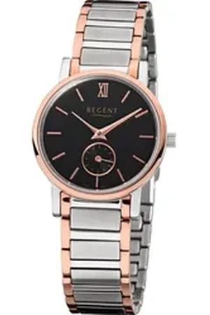 Regent Quarzuhr Damen-Armbanduhr silber rosegold, (Analoguhr), Damen Armbanduhr rund, klein (ca. 27mm), Edelstahlarmband silberfarben