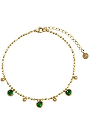 Firetti Fußkette mit Anhänger Schmuck Geschenk Körperschmuck Kreise Kugeln, mit Zirkonia (synth) gelb|goldfarben|grün