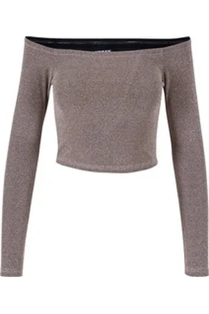 Urban classics Longsleeve Damen Ladies Off Shoulder Glitter Longsleeve (1-tlg) goldfarben 5XL